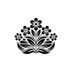 Elegant Floral Silhouette: Decorative Black Flower Bouquet on Cream