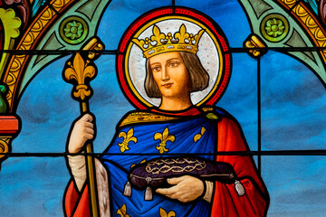 Stained (1931) glass of Saint Louis, Roi de France, or Saint Louis IX de France. Saint of the Roman...