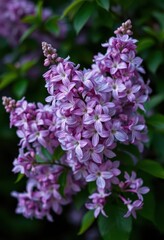 Dark background, vibrant lilac Syringa blossoms in full bloom, purple lilac, plant, vibrant