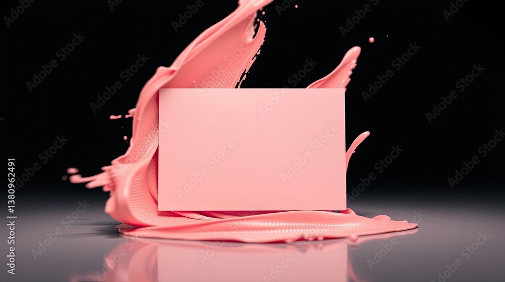 Poster pink liquid splashes with a central rectangular card display