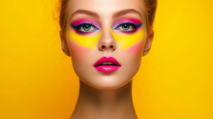 Obraz premium A model with bright pink lips, half-shadowed face, dramatic lighting, elegant minimalism. 