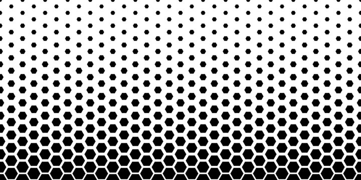 Hexagon fades pattern. Faded halftone black honeycomb isolated on white background. Degraded border for design prints. Fadew halftones wallpaper. Fading gradient. Transition bg. Vector illustration
