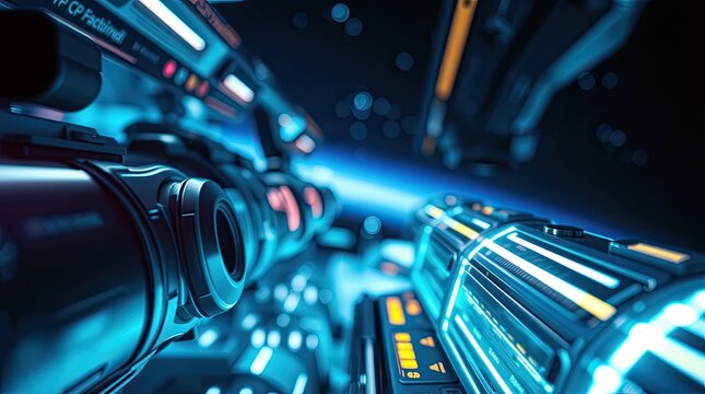 Futuristic technological view showing many similar elongated structures in space