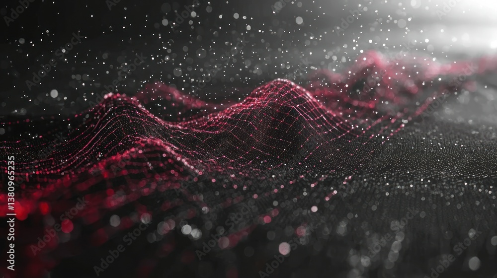 Poster abstract crimson digital landscape: a mesmerizing 3d render of interconnected nodes forming reddish 