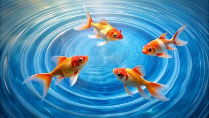 Fototapeta premium Colorful Goldfish Swimming in Clear Blue Water with Ripples