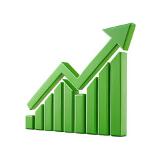 3d green graph with arrow isolated on transparent background.