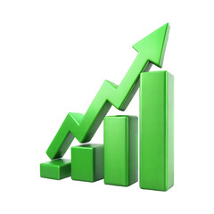 3d green graph with arrow isolated on transparent background.