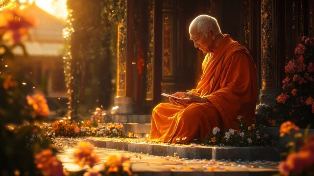 buddhist old man praying