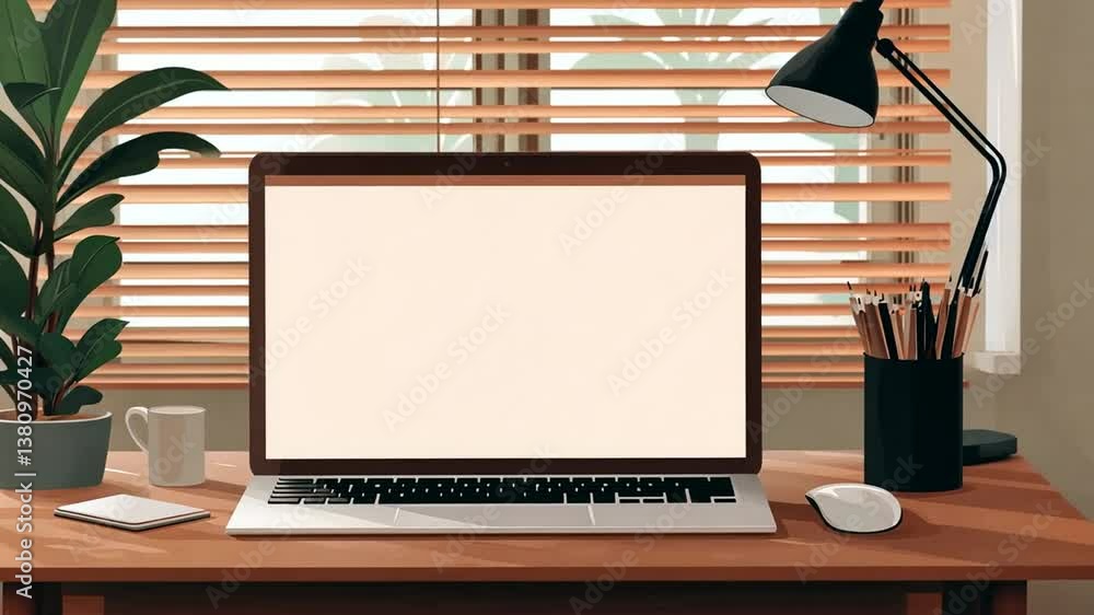 Poster empty laptop computer screen ready for creative work at home generative ai