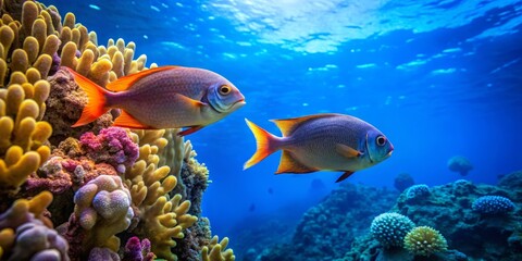 Fototapeta premium Vibrant Underwater Scene with Colorful Fish and Coral Reefs