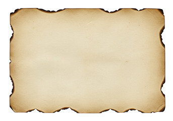 Fototapeta premium An old-style piece of parchment with burnt edges and a slight fold in the center isolated on transparent background