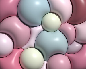 3d colorful pastel bubble circle pink blue and yellow simple background wallpaper