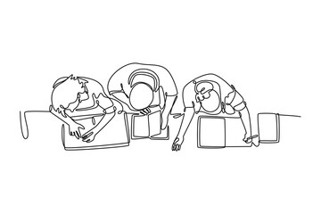 Students Studying Learning Education Community. Community focused concept. Single line draw design. Vector graphic illustration