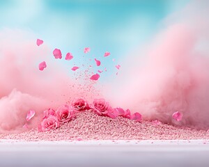 Pink Roses, Petals, Cloud Background