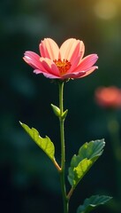 Fototapeta premium Single stem of a flower with a few leaves and soft light, illuminate, nature