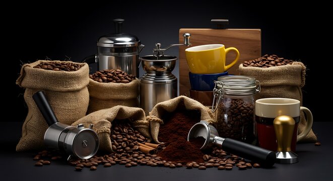 Dark Roast Still Life Coffee Rituals The Coffee Scene Roasted Dreams Aroma of the Grind Essence of Coffee Coffee Bean Symphony Brewtiful Stillness Midnight Coffee Dark Coffee Dreams AI Generated