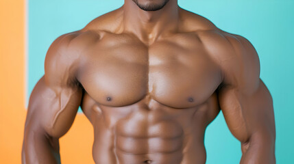 Fototapeta premium Muscular Man's Torso Against Teal and Orange Background
