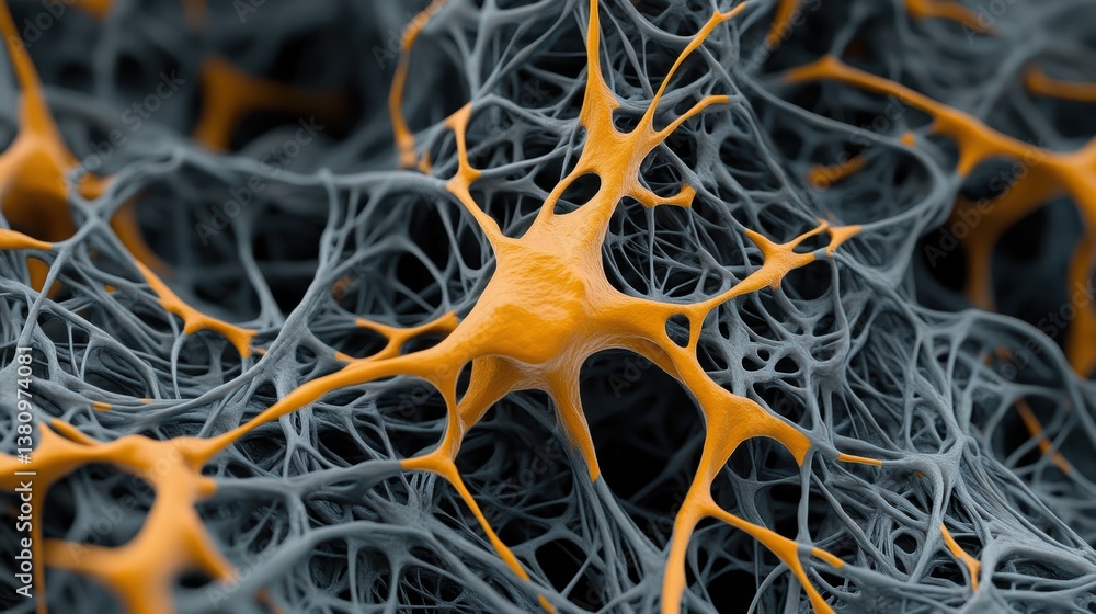 Poster detailed microscopic view of interconnected neuron cells within the nervous system