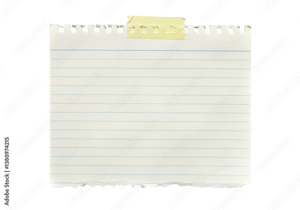 Poster a piece of lined notebook paper with torn bottom and top edges isolated on transparent background