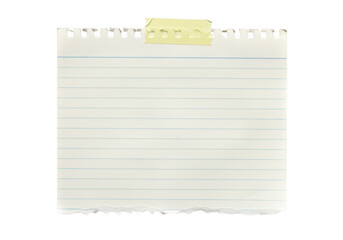 A piece of lined notebook paper with torn bottom and top edges isolated on transparent background