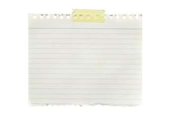 A piece of lined notebook paper with torn bottom and top edges isolated on transparent background
