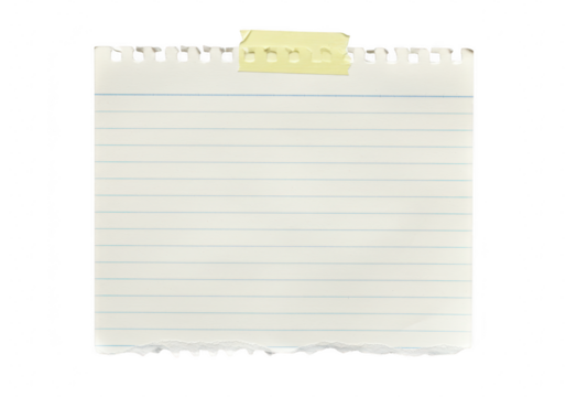 A piece of lined notebook paper with torn bottom and top edges isolated on transparent background - Powered by Adobe