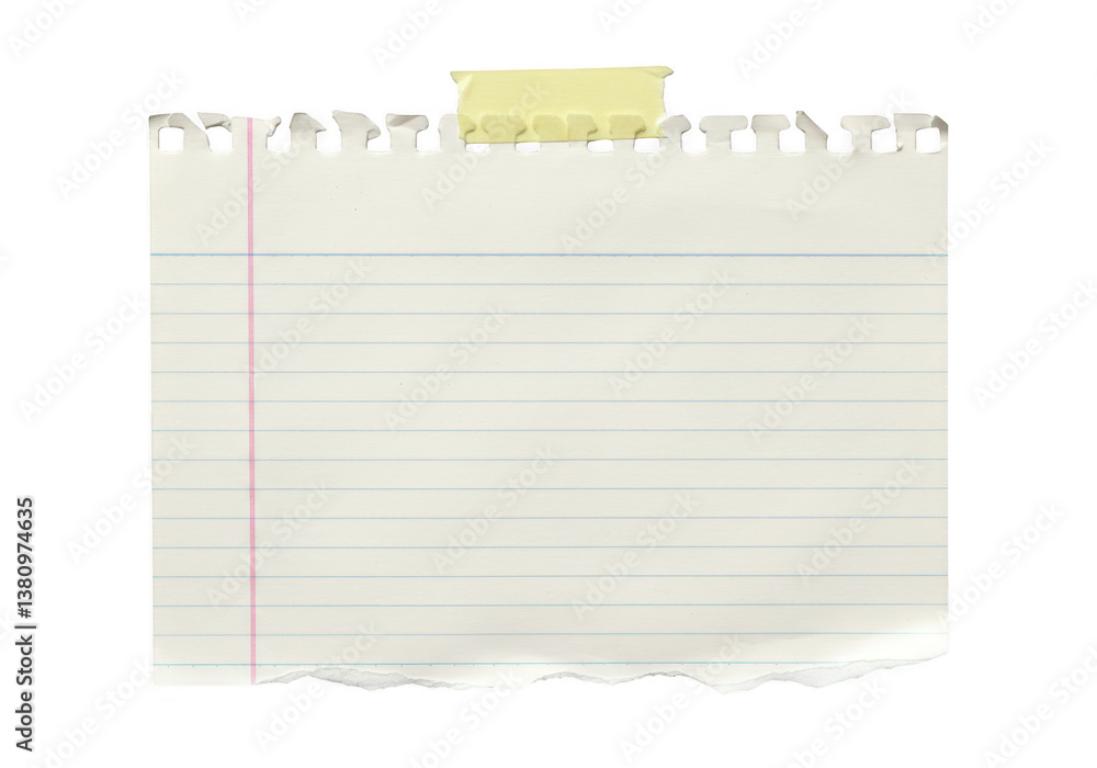 Aufkleber a piece of lined notebook paper with torn bottom and top edges isolated on transparent background