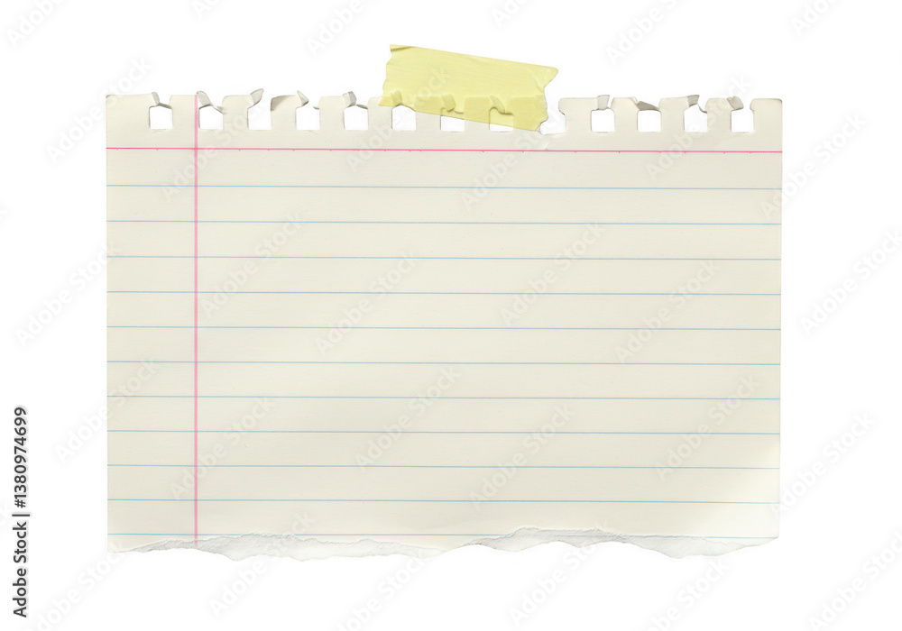 Poster a piece of lined notebook paper with torn bottom and top edges isolated on transparent background