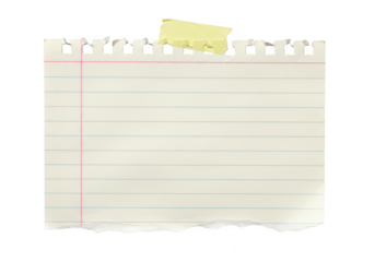 A piece of lined notebook paper with torn bottom and top edges isolated on transparent background