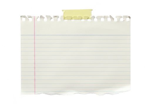 A piece of lined notebook paper with torn bottom and top edges isolated on transparent background