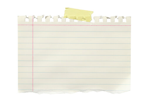 A piece of lined notebook paper with torn bottom and top edges isolated on transparent background