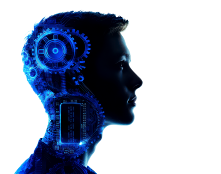 Human Profile with AI Chip and Double Exposure Photography Effect Isolate on Transparent Background