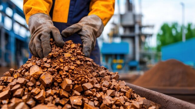Ore resource extraction Concept, Chemical Leaching Process for Extracting Metals from Ore in Industrial Setting with Heavy Equipment