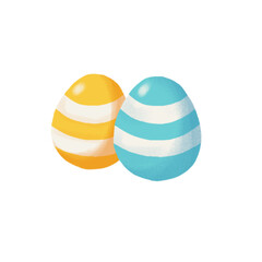 A pair of colorful Easter eggs with horizontal white stripes, one in yellow and the other in blue. A festive and minimalist digital illustration