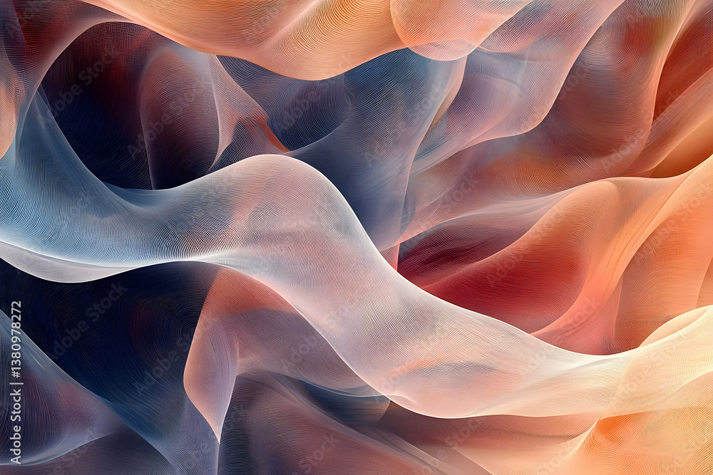 Poster abstract depiction of flowing waves with blended gradients of color