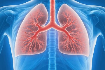 Human lungs showing bronchial tree and trachea in x-ray style