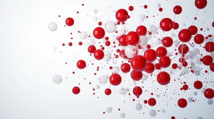 Sucralose Style. Abstract design of red and transparent spheres on a white background.