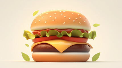 3D hamburger isolated on light background