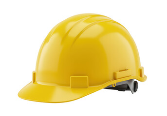 Fototapeta premium A bright yellow construction hard hat with a smooth dome shape and interior adjustment strap isolated on transparent background