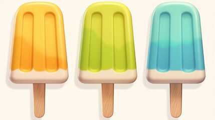 Three colorful ice cream isolated on light background