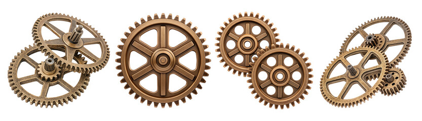 Collection of intricate gears, mechanical parts, clockwork.