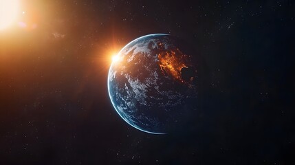 Obraz premium Beautiful sunrise on the planet Earth with blue glowing light