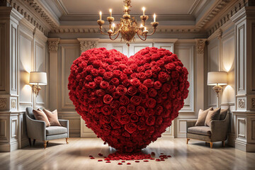 Rotes Herz aus Rosen in einem Raum Romantische und Elegante Dekoration