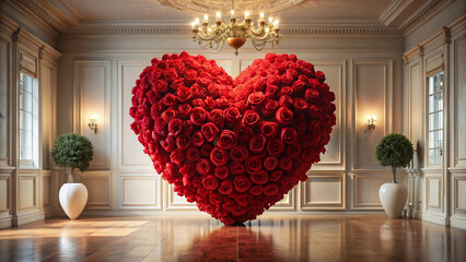 Rotes Herz aus Rosen in einem Raum Romantische und Elegante Dekoration