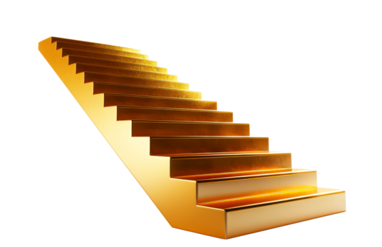 Golden Staircase Symbolizing Path to Success in Business Growth Isolate on Transparent Background, cutout, png