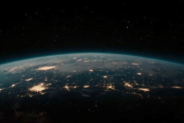 Obraz premium Earth rotating in space showing night city lights and stars