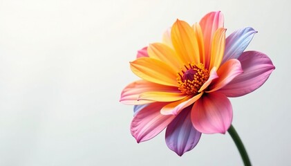 Soft focus on a colorful flower against a white background, saturation, color, brushstroke