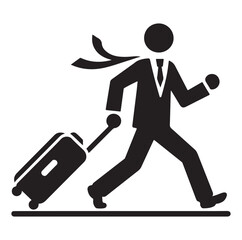 Obraz premium Person pulling carry-on luggage on business travel flat Silhouettes vector.