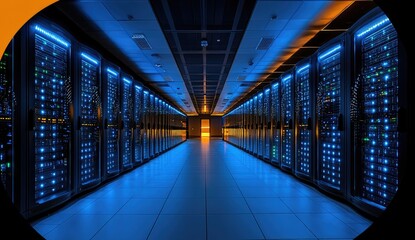 Fototapeta premium Illuminated Servers in Modern Data Center