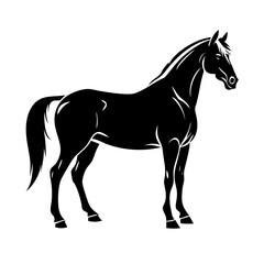 Obraz premium Majestic horse flat vector , standing black horse icon, elegant equine logo, minimal animal symbol, wild pet silhouette, graceful horse graphic design.